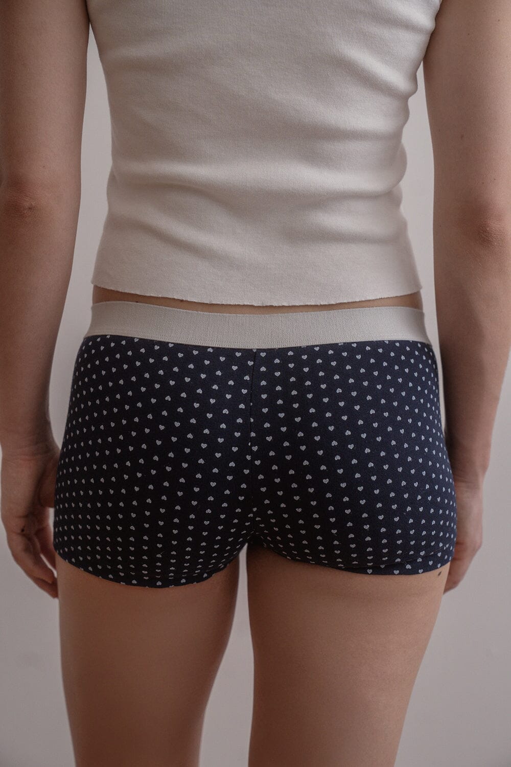 Boy Short Heart Underwear | Navy Blue with White Hearts / XS/S