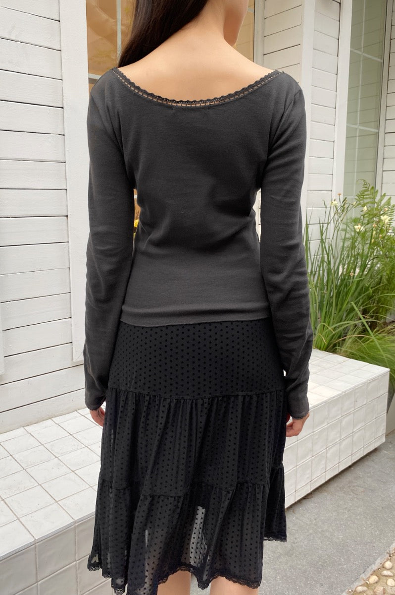 Tania V-Neck Lace Top | Faded Black / XS/S