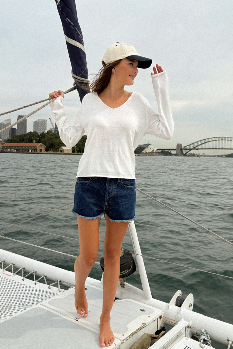 Andi V-Neck Cotton Sweater | natural white / S