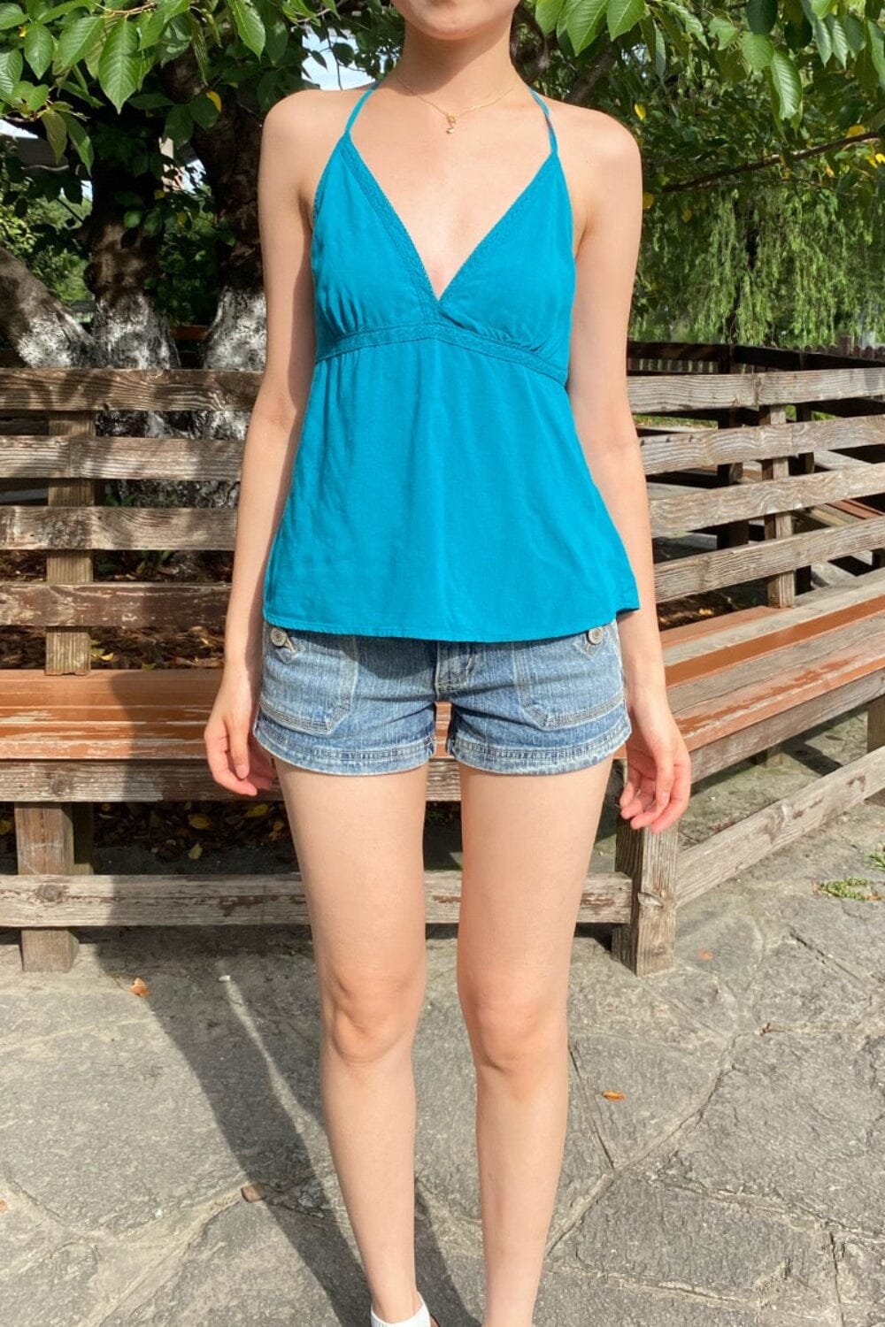 Edith Lace Halter Top | Teal / XS/S