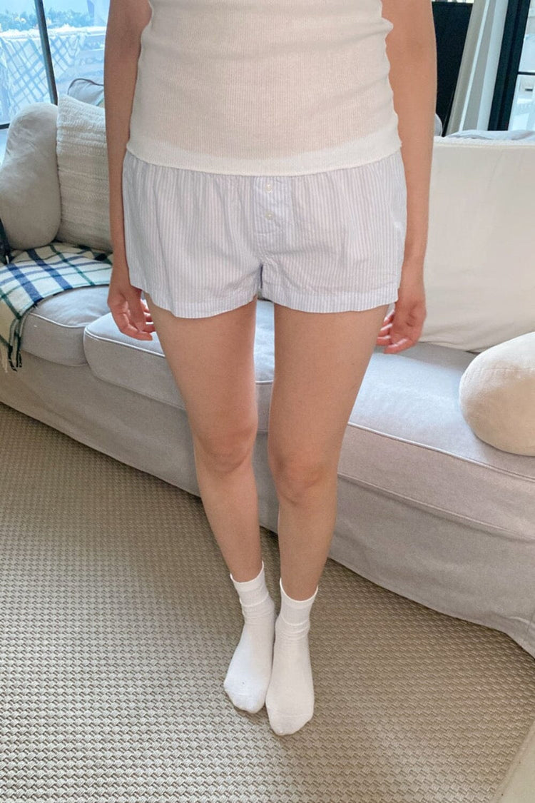 Keira Striped Pajama Shorts | Light Blue and White Stripes / XS/S