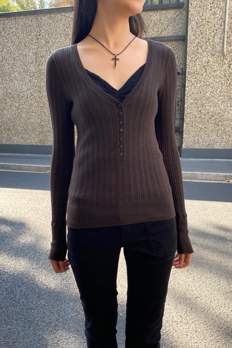 Grace V-Neck Sweater | Brown / XS/S