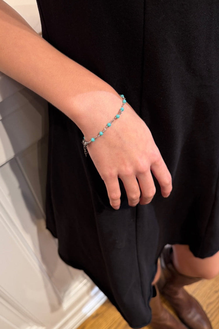 Blue Beaded Bracelet | Silver
