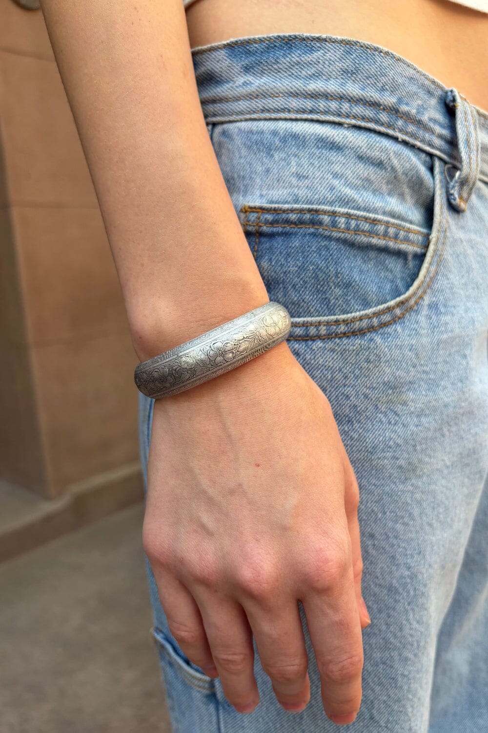 Floral Engraved Bracelet | Silver