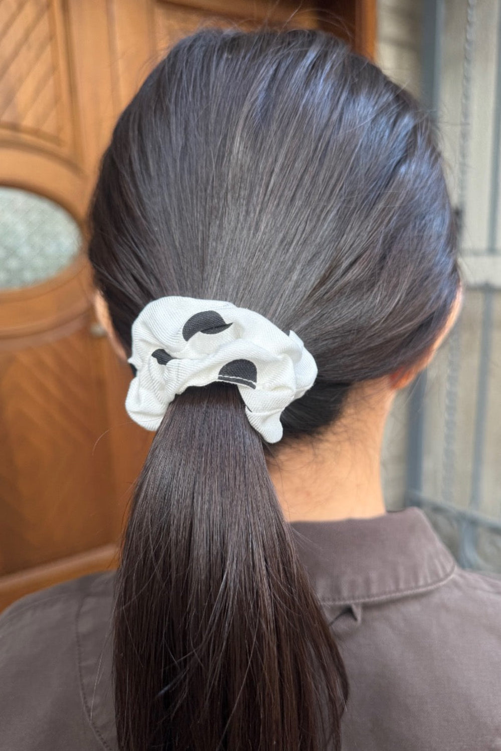 Polka Dots Scrunchie | White Large Black Polka Dots