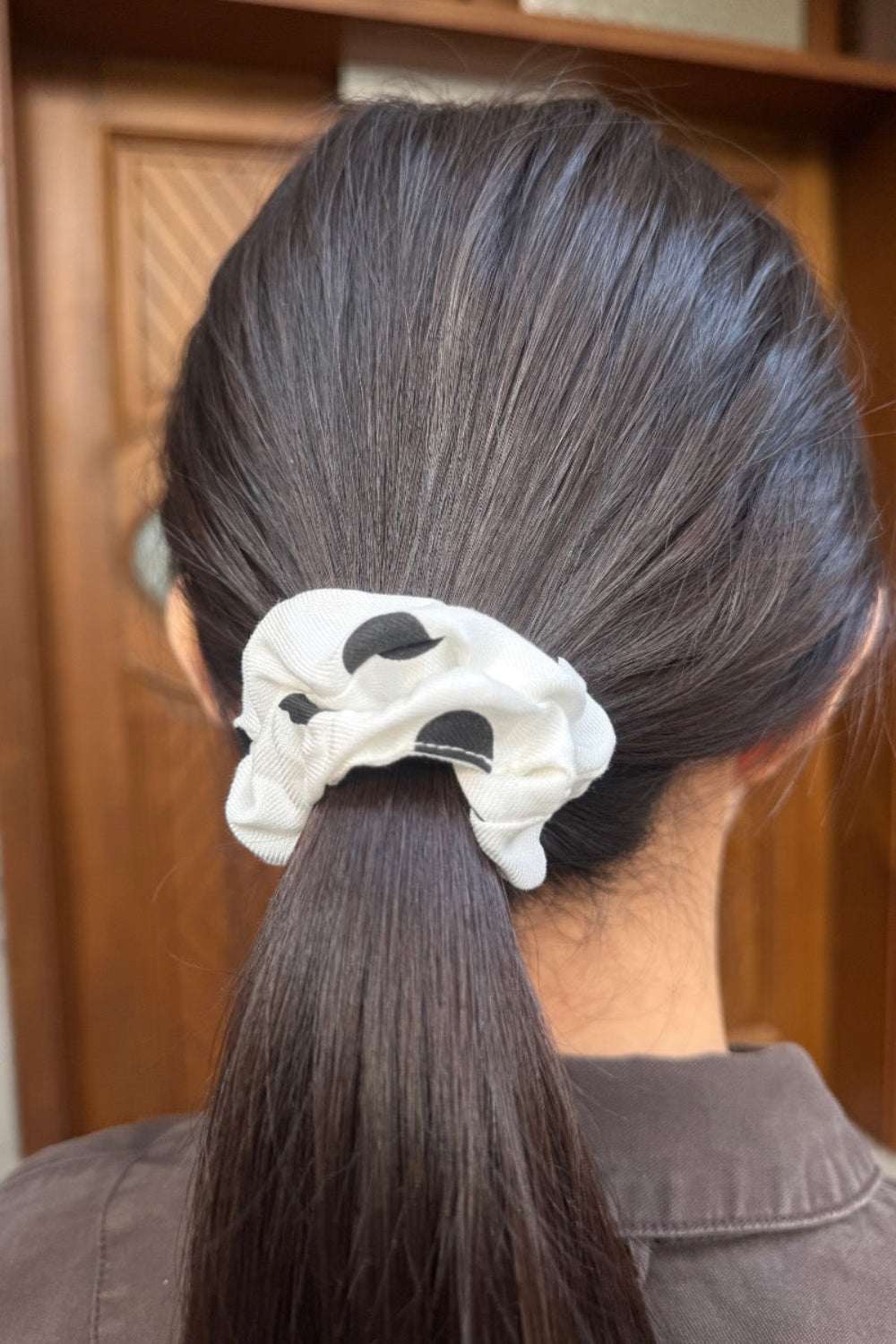 Polka Dots Scrunchie | White Large Black Polka Dots