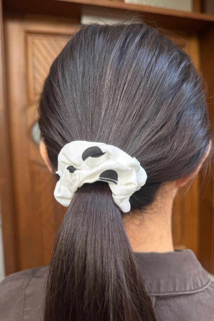 Polka Dots Scrunchie | White Large Black Polka Dots