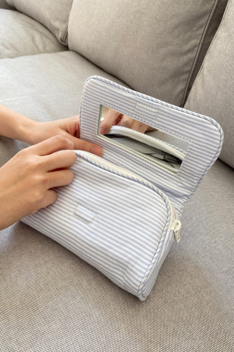Stripe Makeup Bag | Light Blue White Stripes