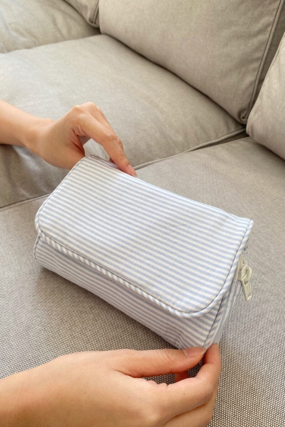 Stripe Makeup Bag | Light Blue White Stripes