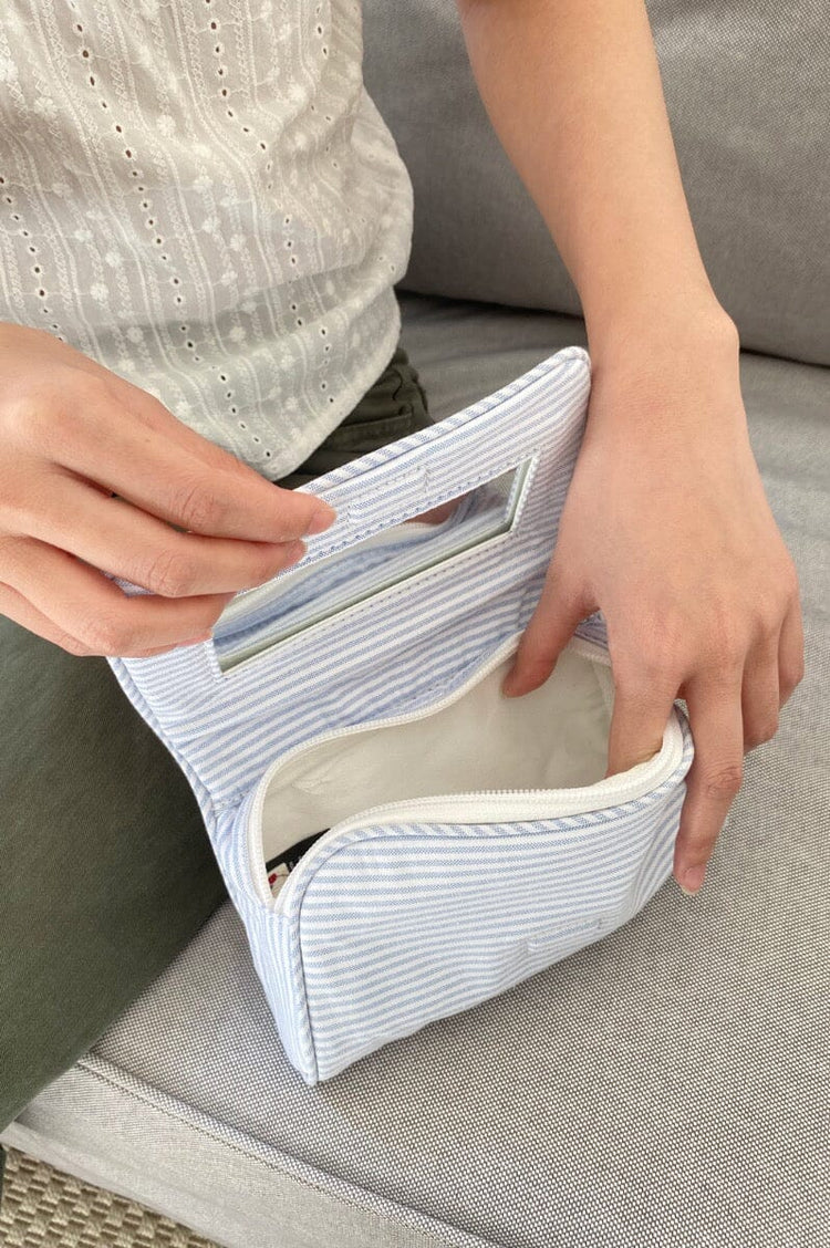Stripe Makeup Bag | Light Blue White Stripes