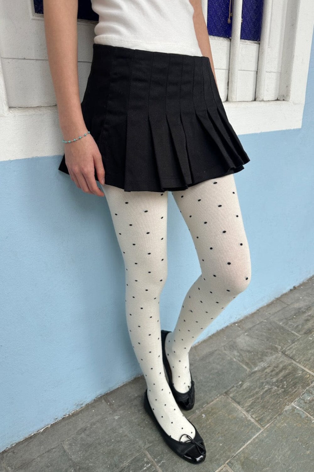 Polka Dots Tights | White with Black Polka Dots