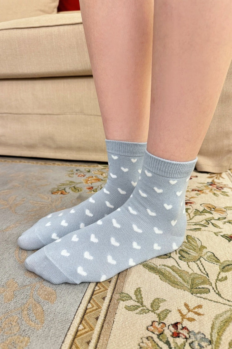 White Heart Ankle Socks | Pale Blue White Hearts