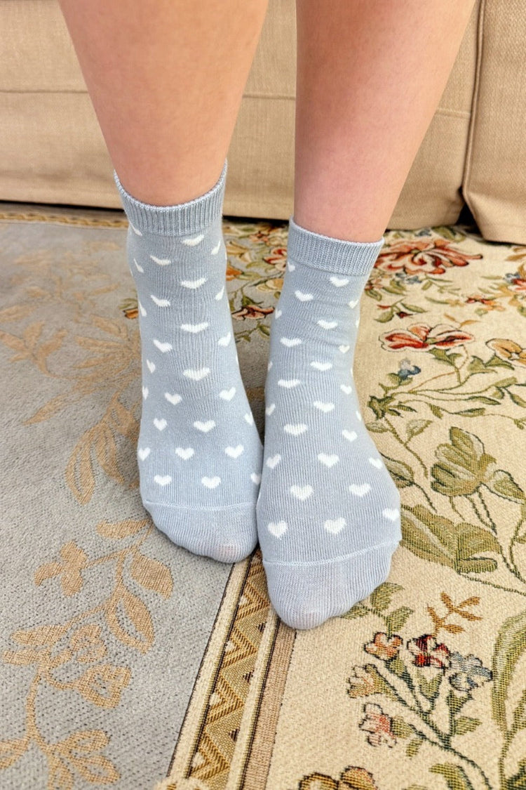 White Heart Ankle Socks | Pale Blue White Hearts