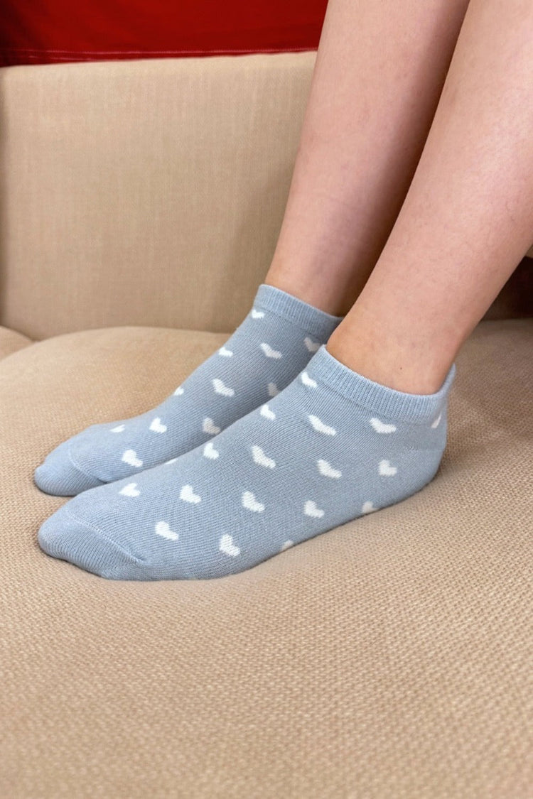 White Heart Socks | Pale Blue White Hearts