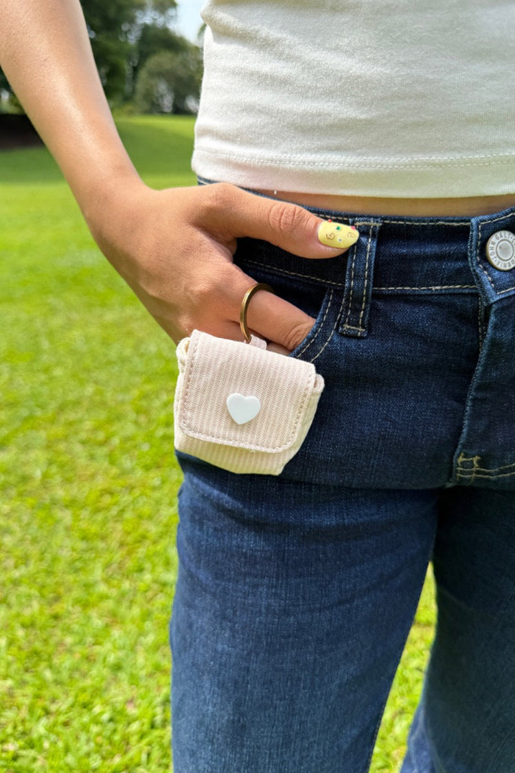 Striped Mini KeyChain Bag | White And Light Pink Stripes