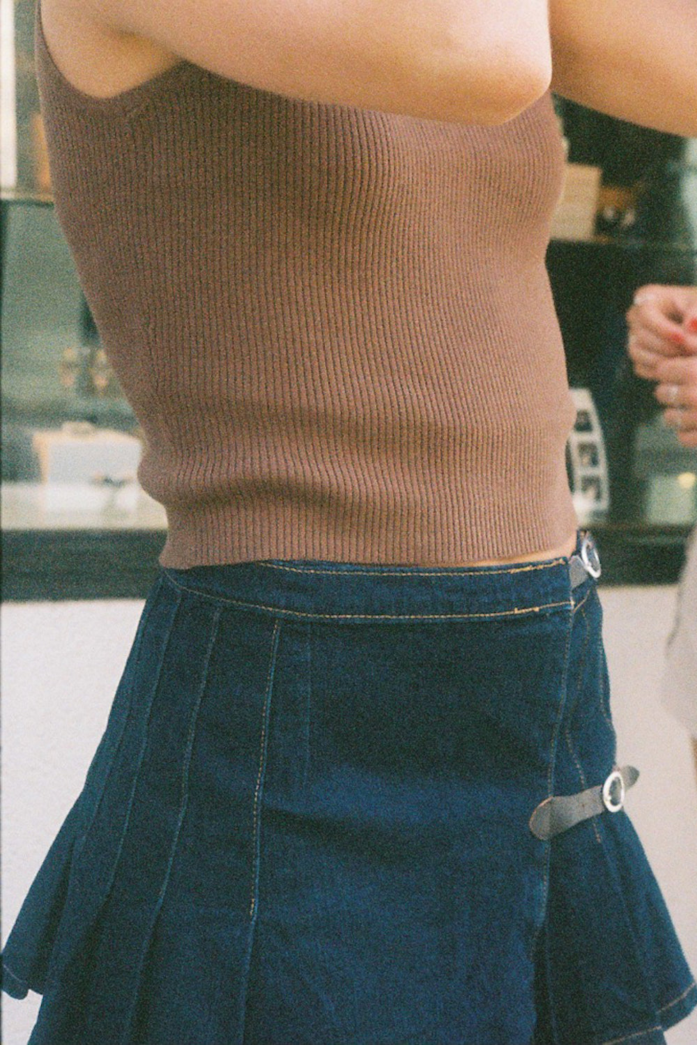 Sof Denim Low Waisted Buckle Skirt | Dark Wash 90s Denim / S