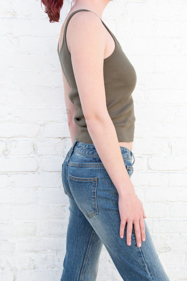 Beyonca Long Tank | Olive Green / Regular Fit