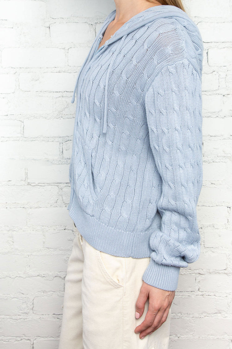 Ayla Cable Knit Zip-Up Sweater | Light Blue / Regular Fit