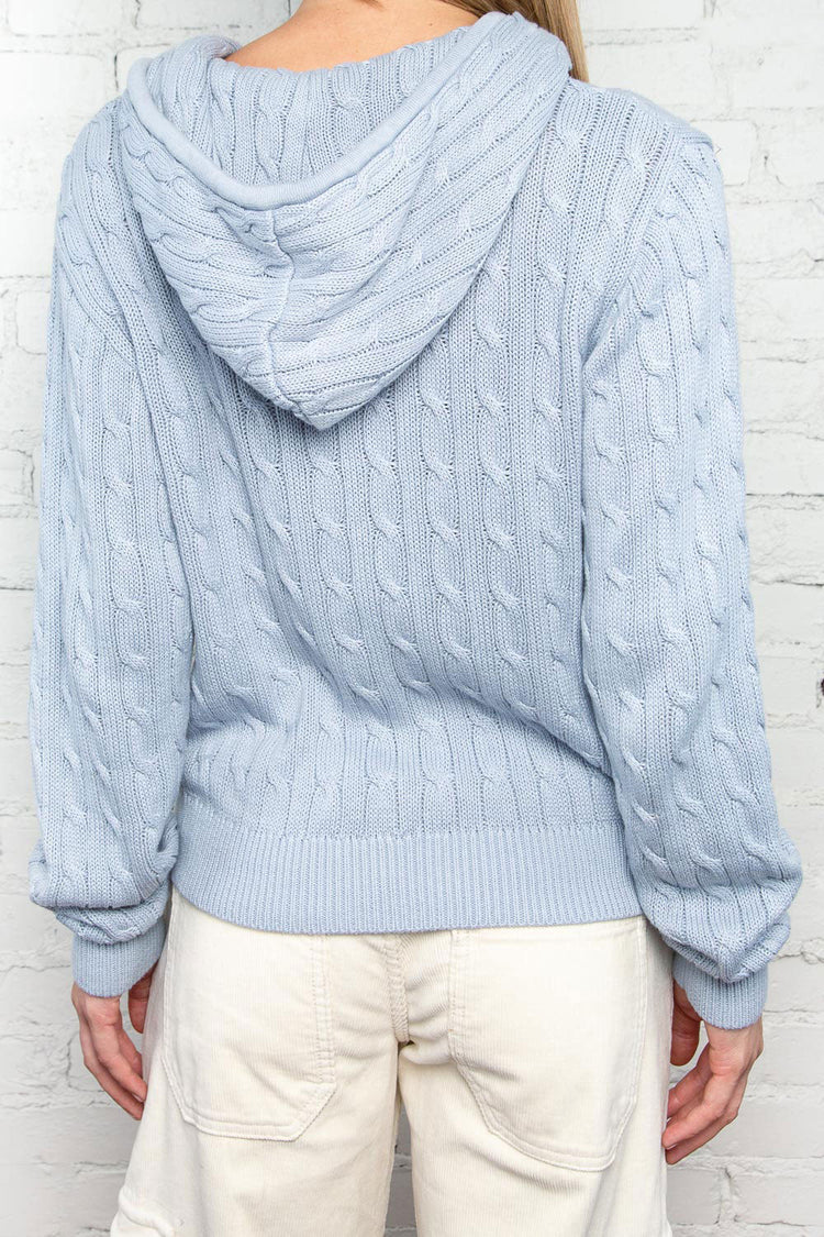 Ayla Cable Knit Zip-Up Sweater | Light Blue / Regular Fit