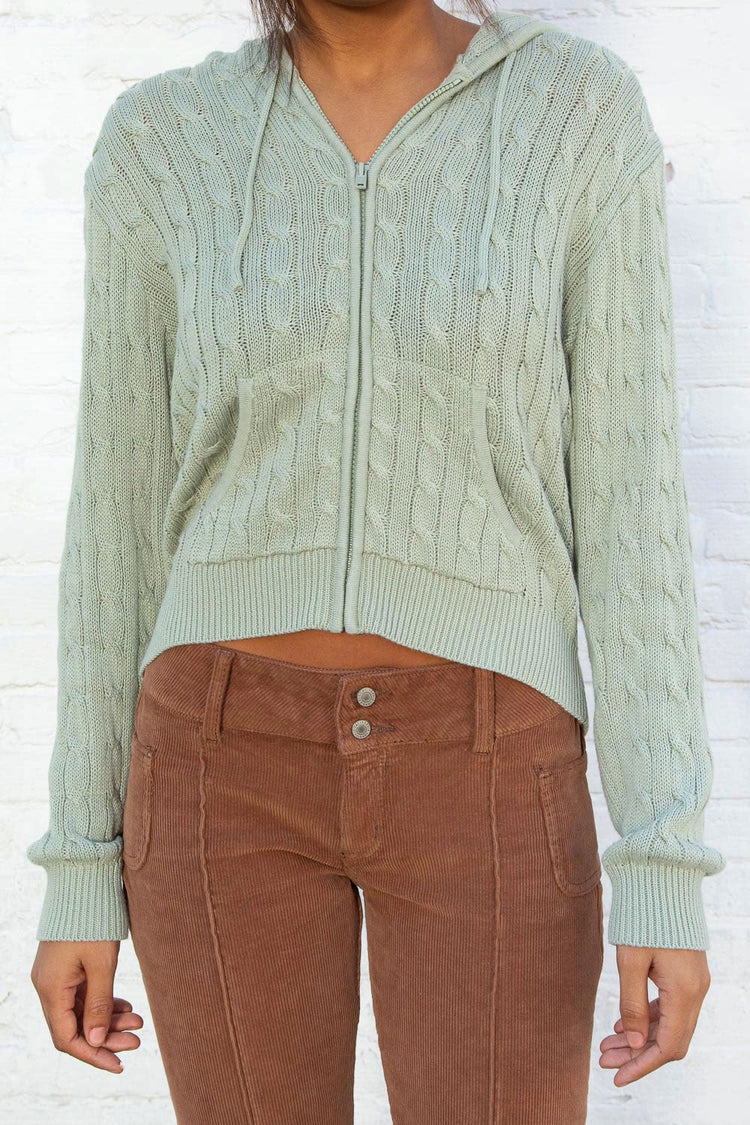 Ayla Cable Knit Zip-Up Sweater | Sage Green / Regular Fit