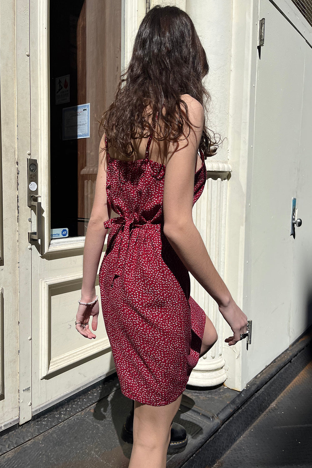 Colleen Dress | Red with White and Blue Floral Print / S