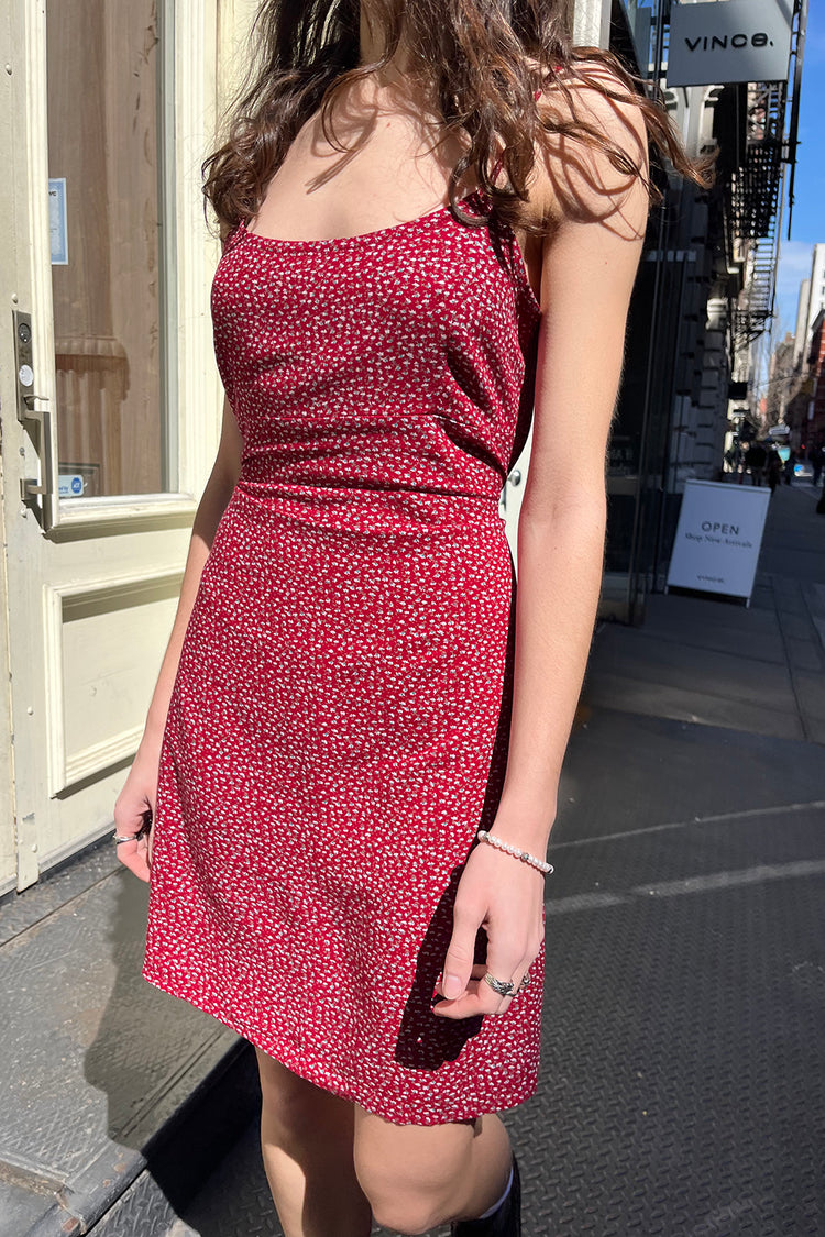 Colleen Dress | Red with White and Blue Floral Print / S