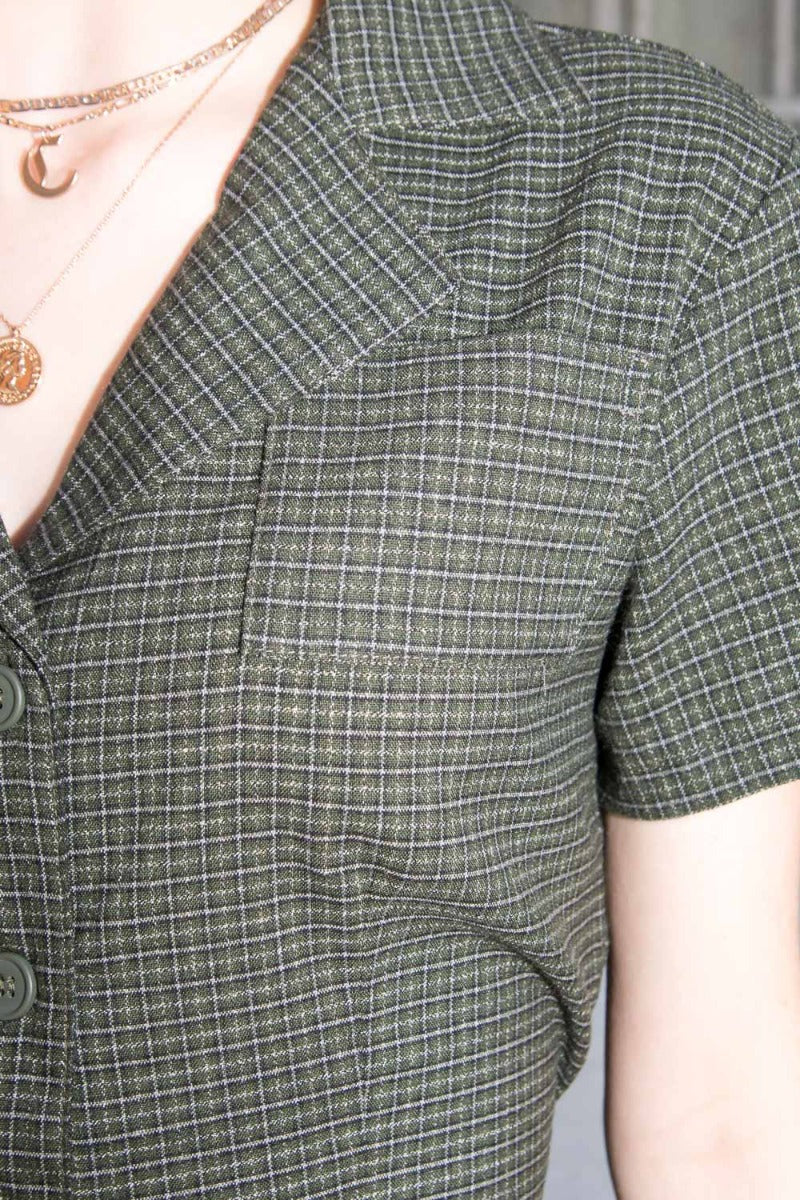 Green with navy and ivory plaid