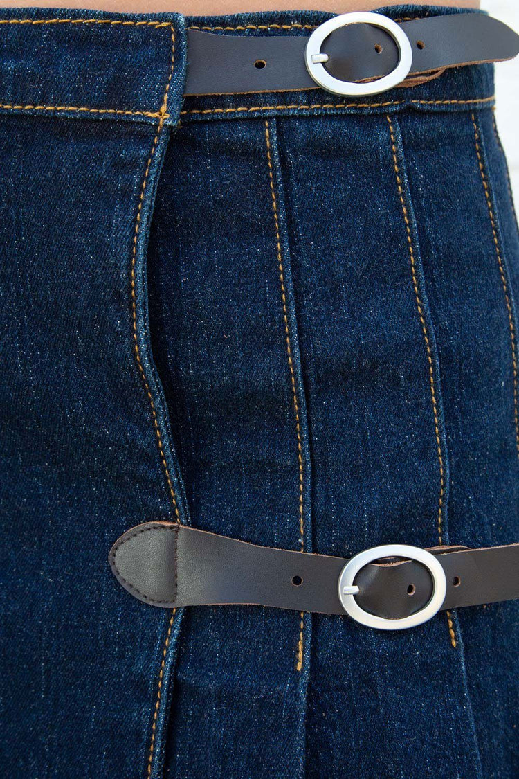 Sof Denim Low Waisted Buckle Skirt | Dark Wash 90s Denim / S