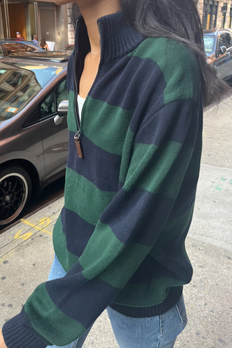 Aleah Stripe Sweater | Navy Blue And Dark Green Stripes / Oversized Fit