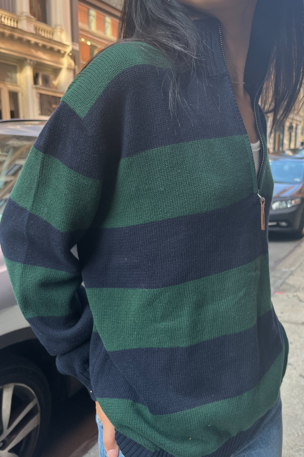 Navy Blue And Dark Green Stripes / Oversized Fit