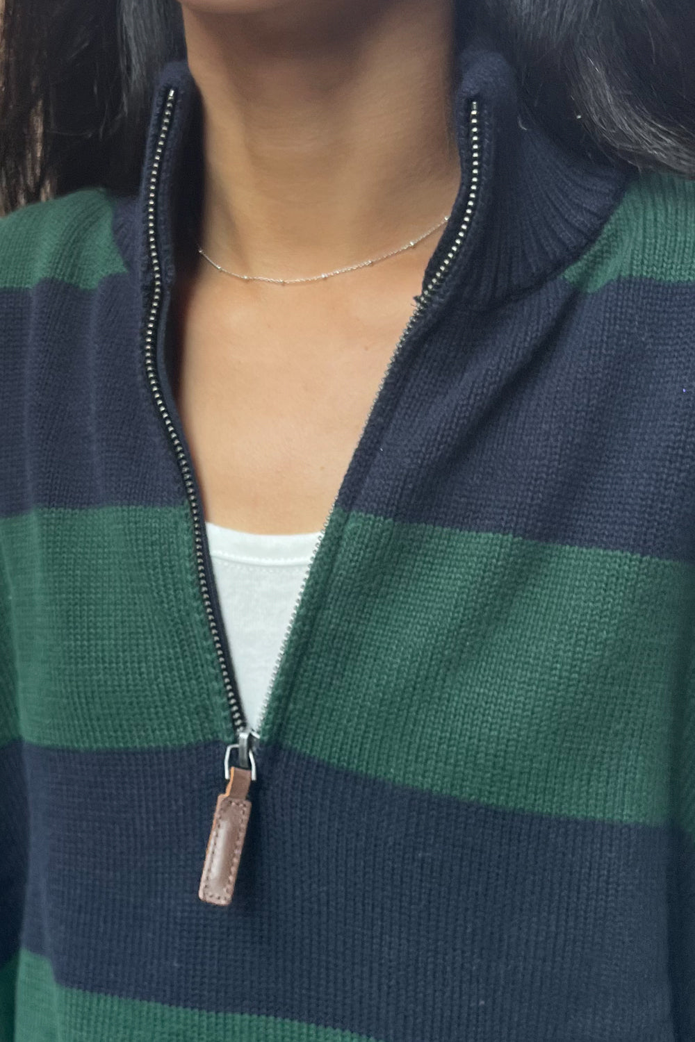 Navy Blue And Dark Green Stripes / Oversized Fit