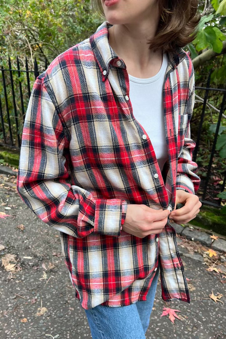Hazel Flannel Top | Red Navy Ivory Plaid / S/M