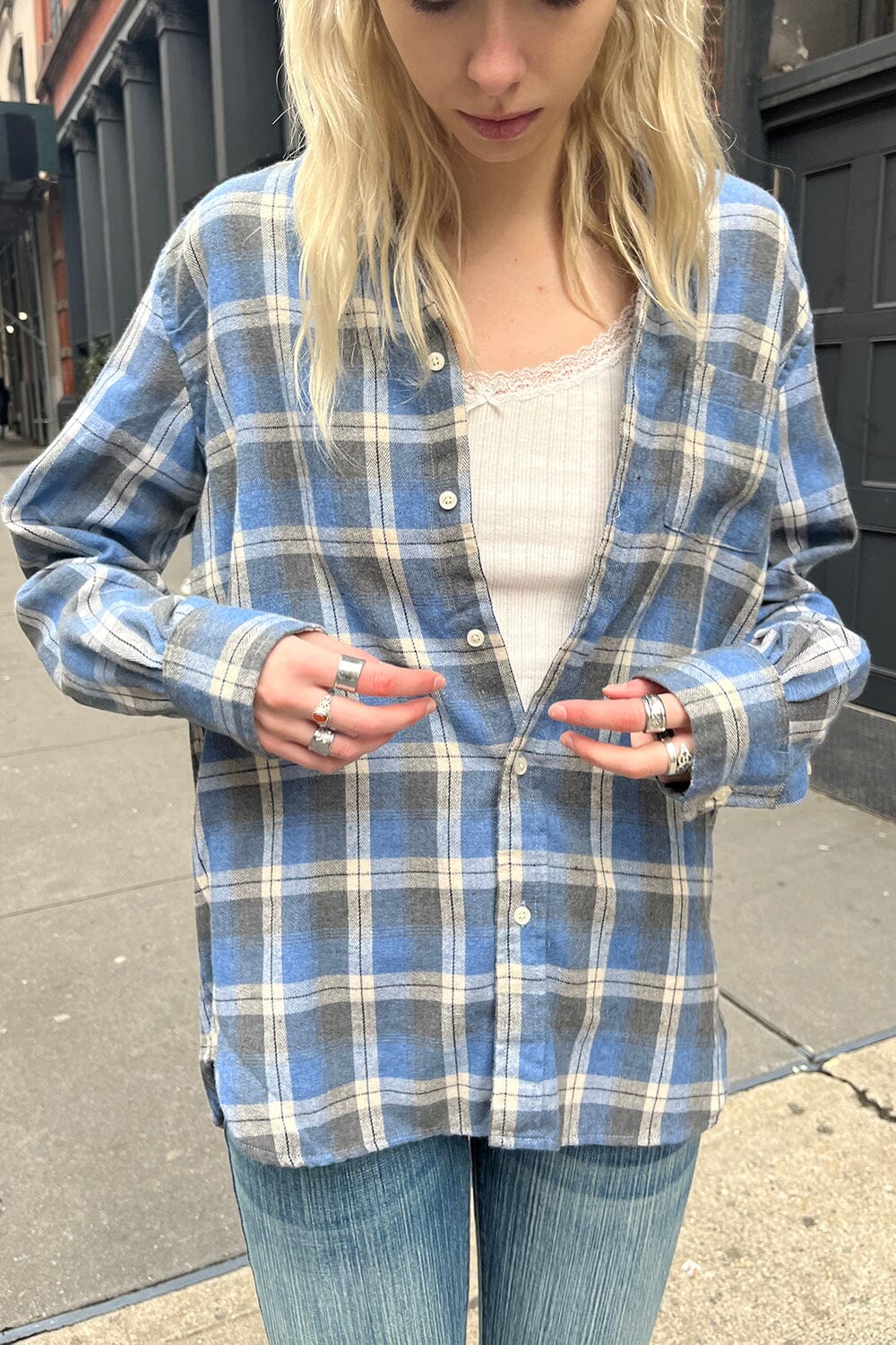 blue grey plaid / S/M