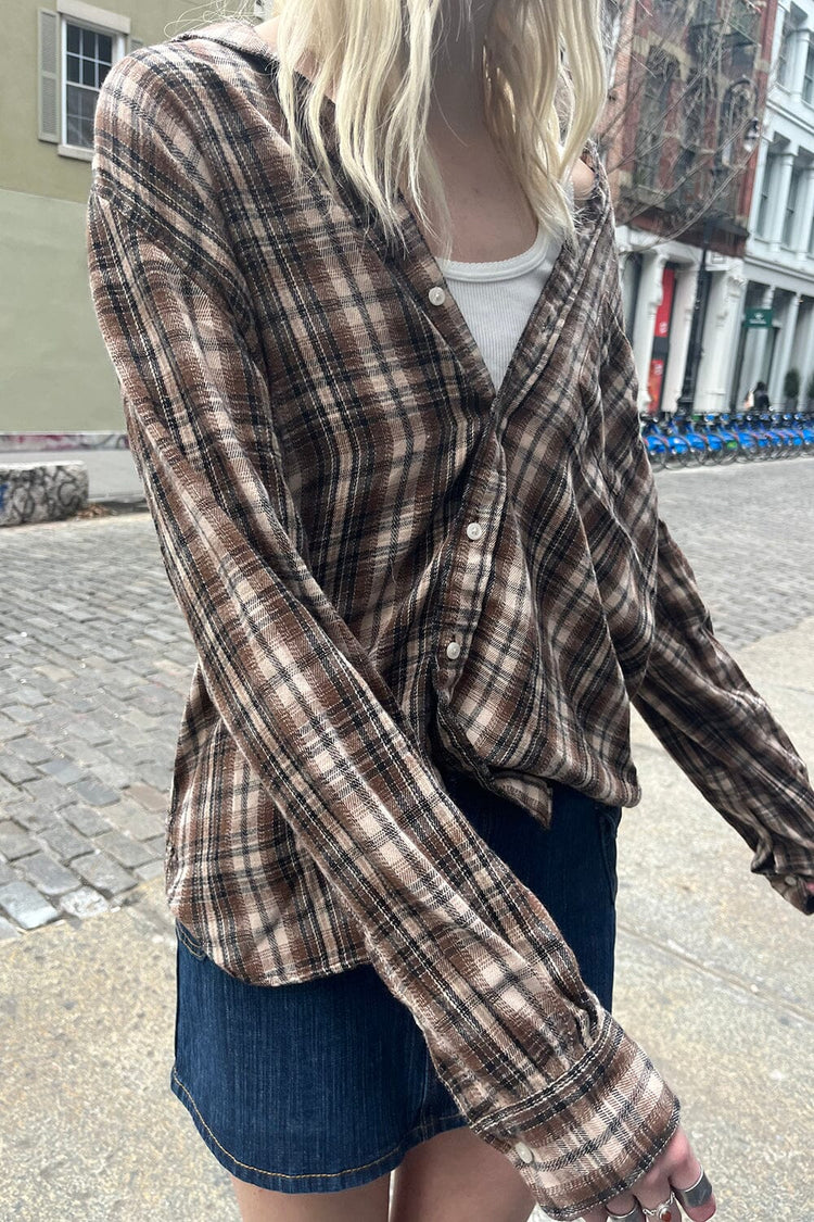 Hazel Flannel Top | brown and cream plaid / S/M
