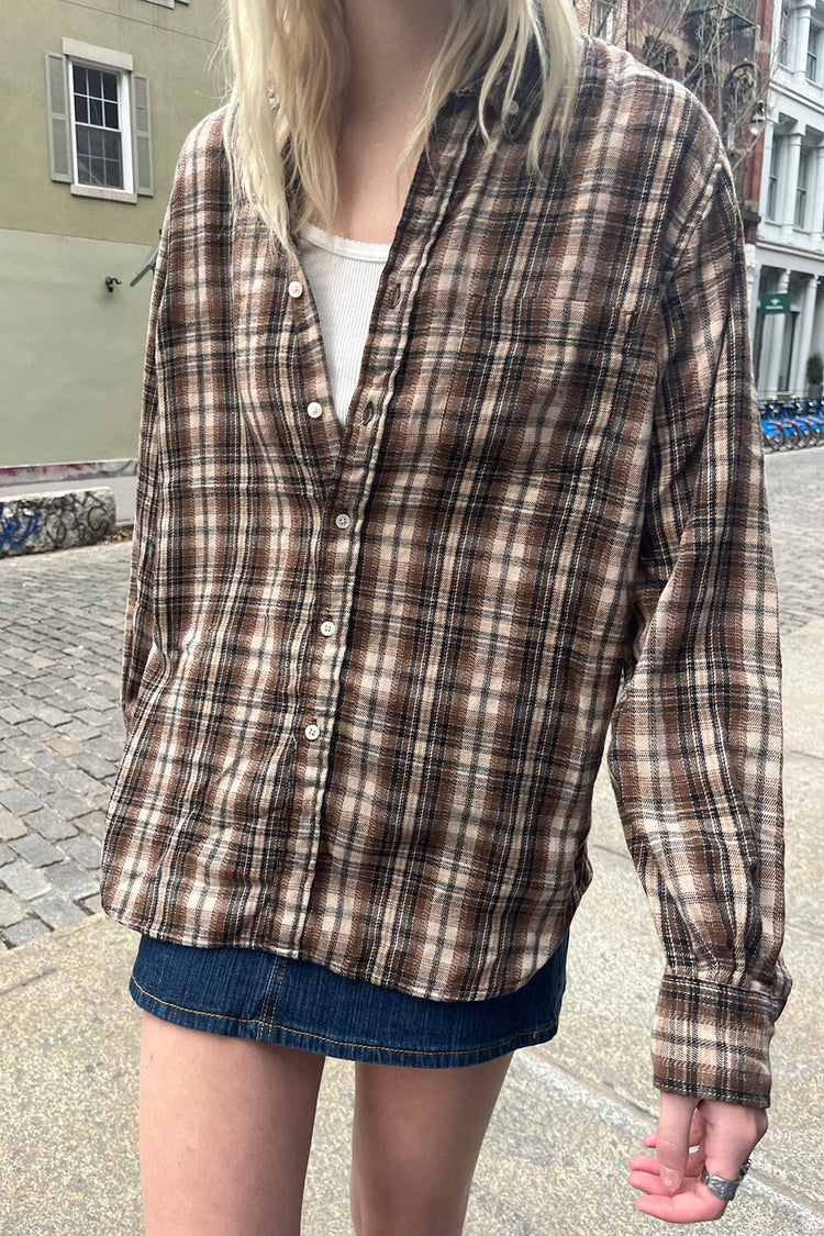 Hazel Flannel Top | brown and cream plaid / S/M