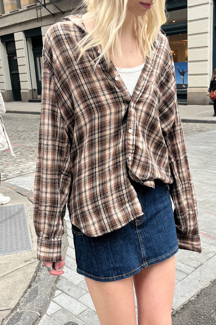 Hazel Flannel Top | brown and cream plaid / S/M