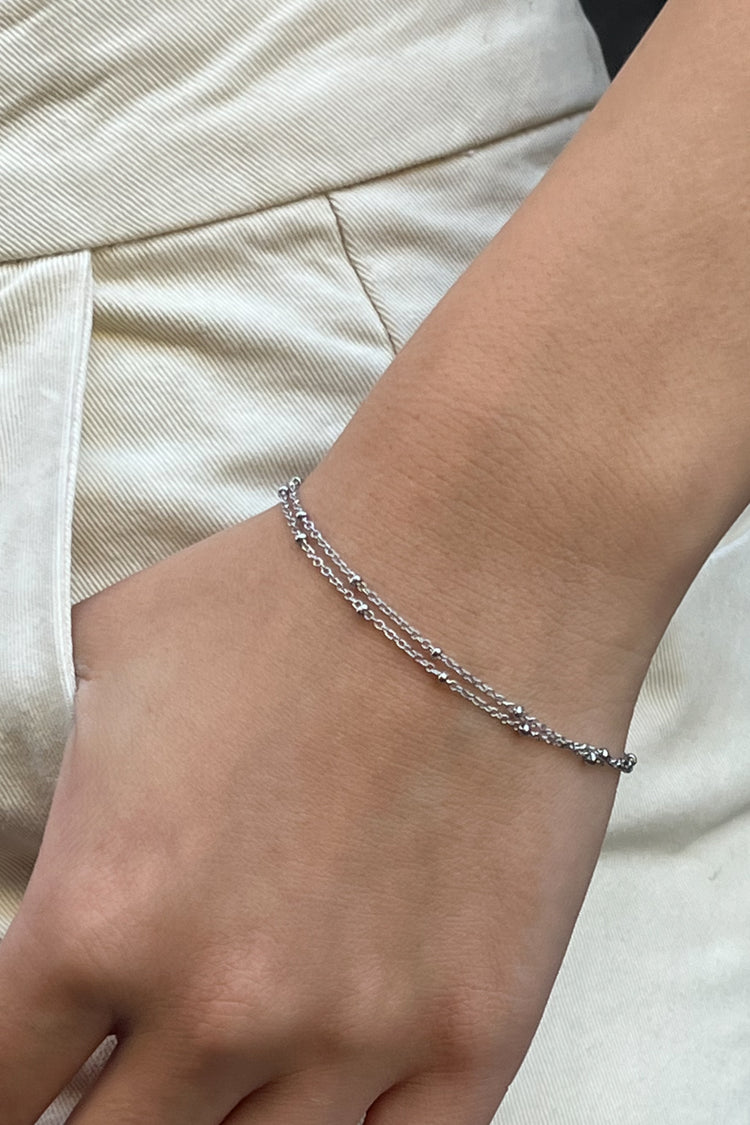 Stainless Steel Double Chain Beaded Bracelet | Silver