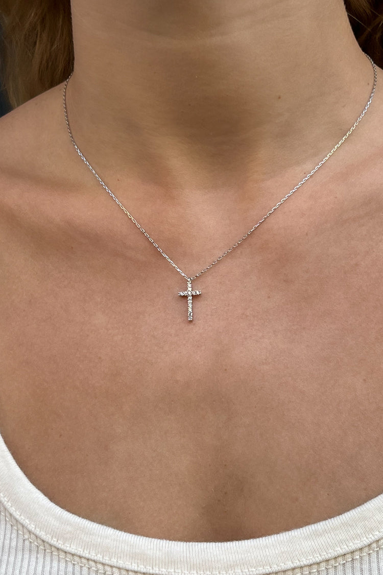 Copper Faux Rhinestone Cross Necklace | Silver