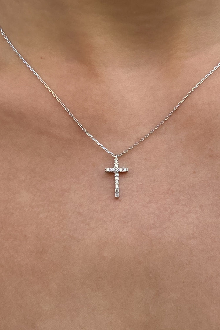 Copper Faux Rhinestone Cross Necklace | Silver