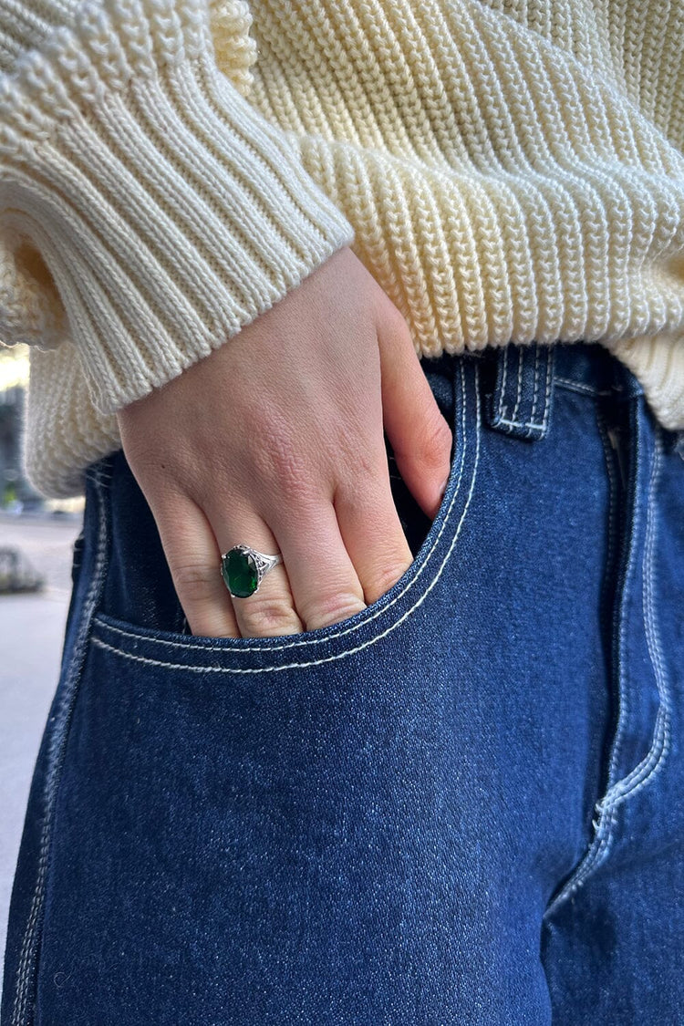 Green Stone Ring | Silver