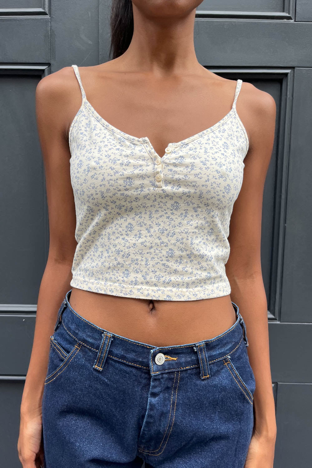 Lorene Floral Tank | ivory with light blue daisy floral / XS/S